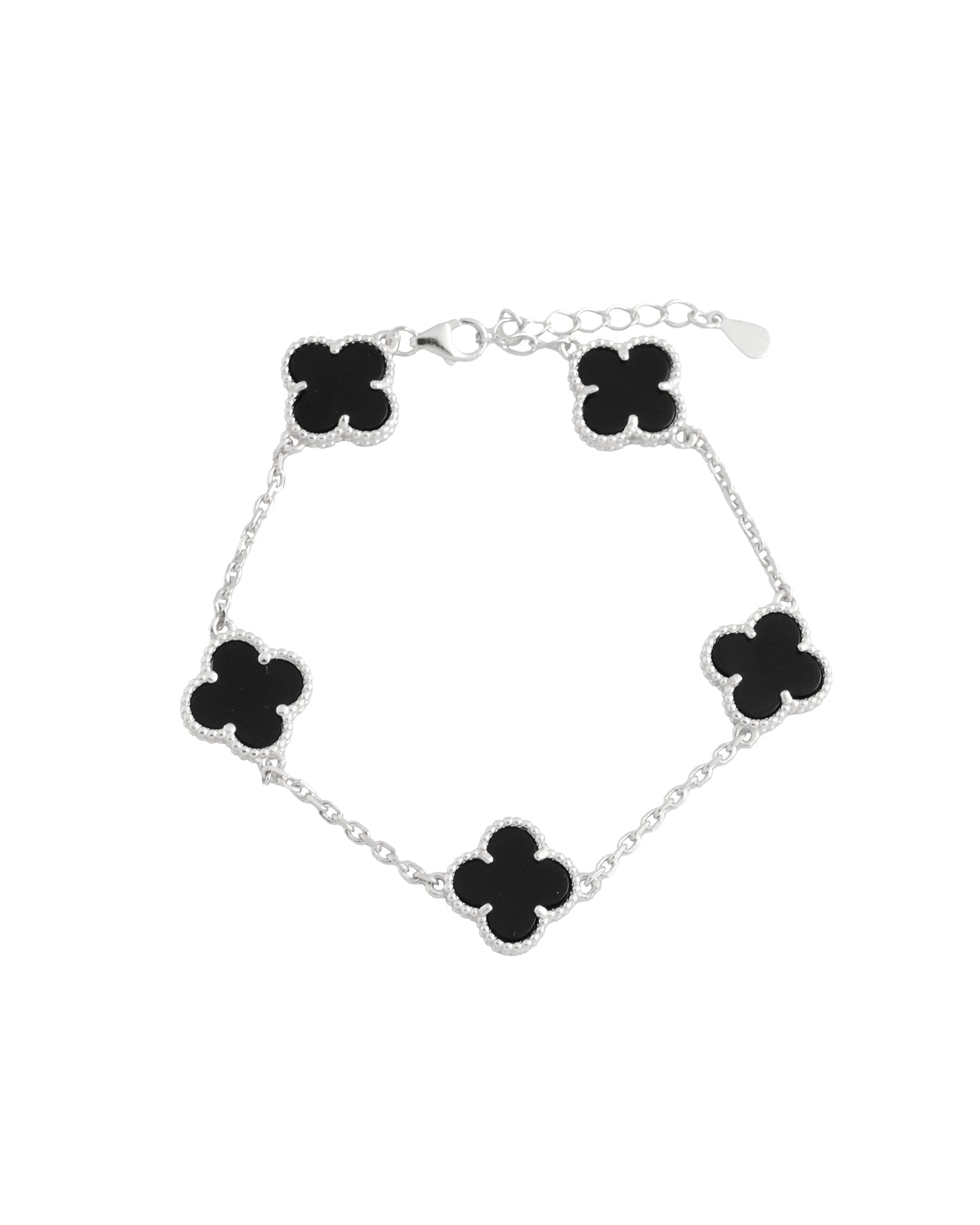 PULSERA TRÉBOL NEGRO PLATA