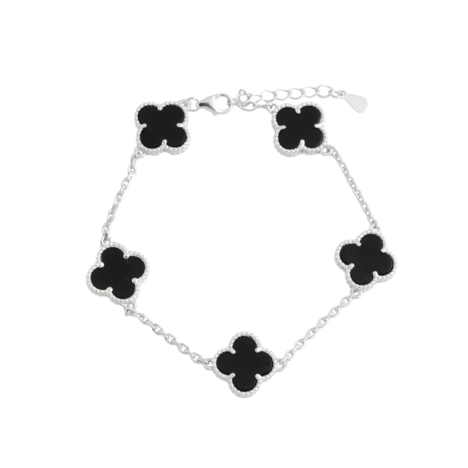 PULSERA TRÉBOL NEGRO PLATA