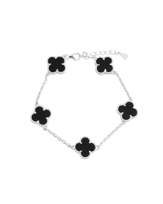 PULSERA TRÉBOL NEGRO PLATA