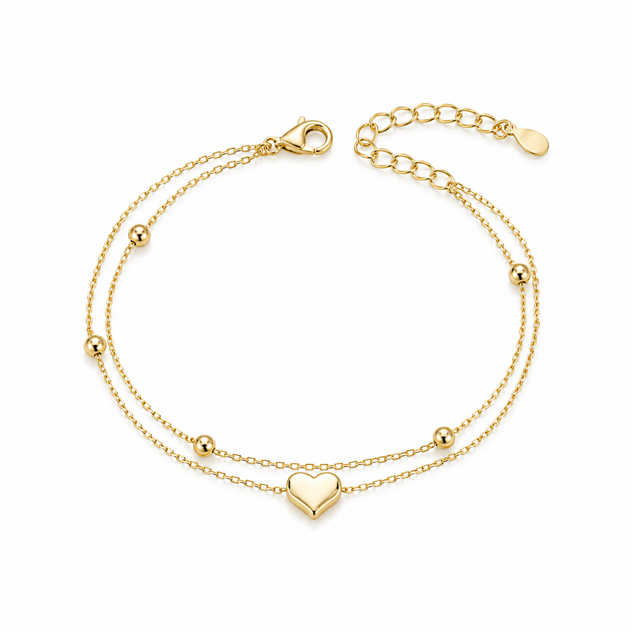 PULSERA DOBLE BOLITAS & CORAZÓN