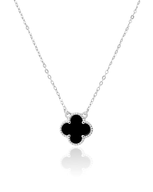COLLAR TRÉBOL NEGRO PLATA