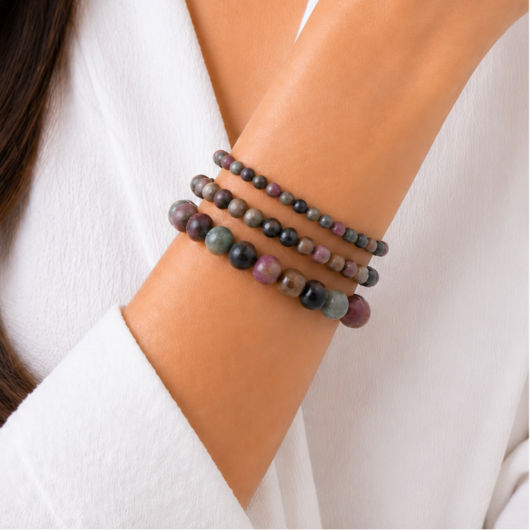 PULSERA PIEDRA TURMALINA MULTICOLOR MATE