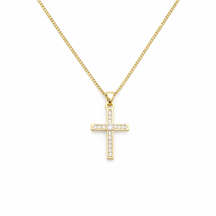 COLLAR CRUZ BRILLO DORADO