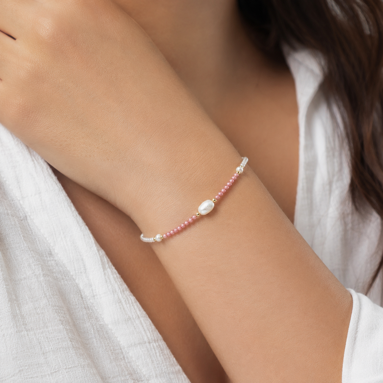 PULSERA ROSA PERLA GOLDEN