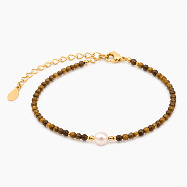 PULSERA OJO DE TIGRE & PERLA