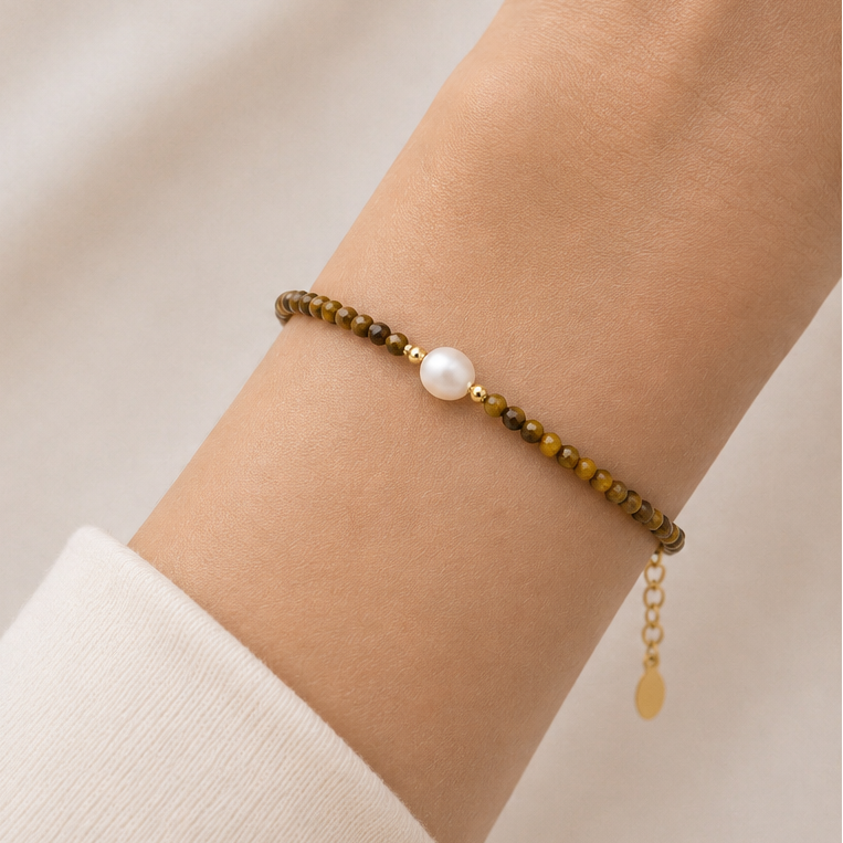 PULSERA OJO DE TIGRE & PERLA