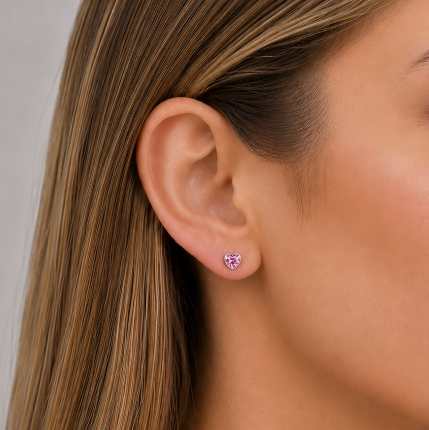 ARETES CORAZÓN ROSA