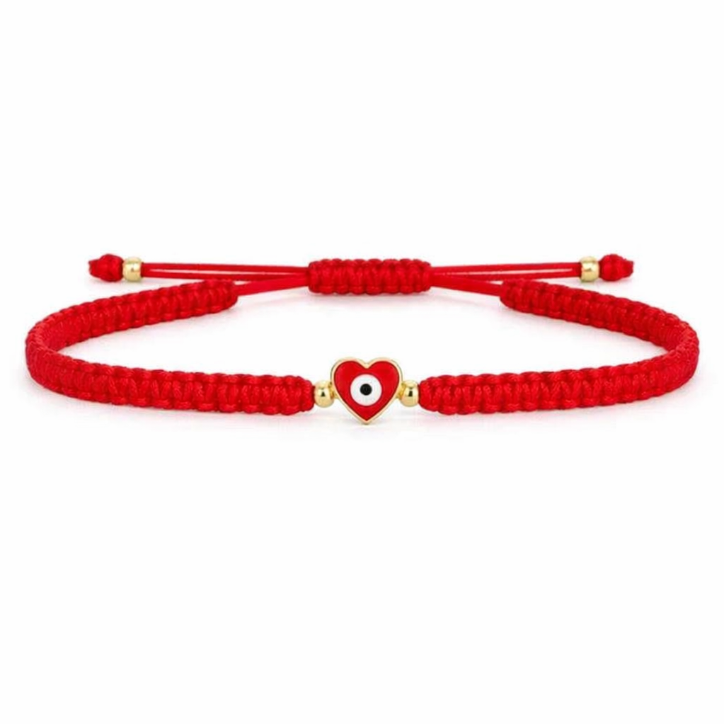 PULSERA OJO TURCO CORAZÓN ROJO TEJIDA