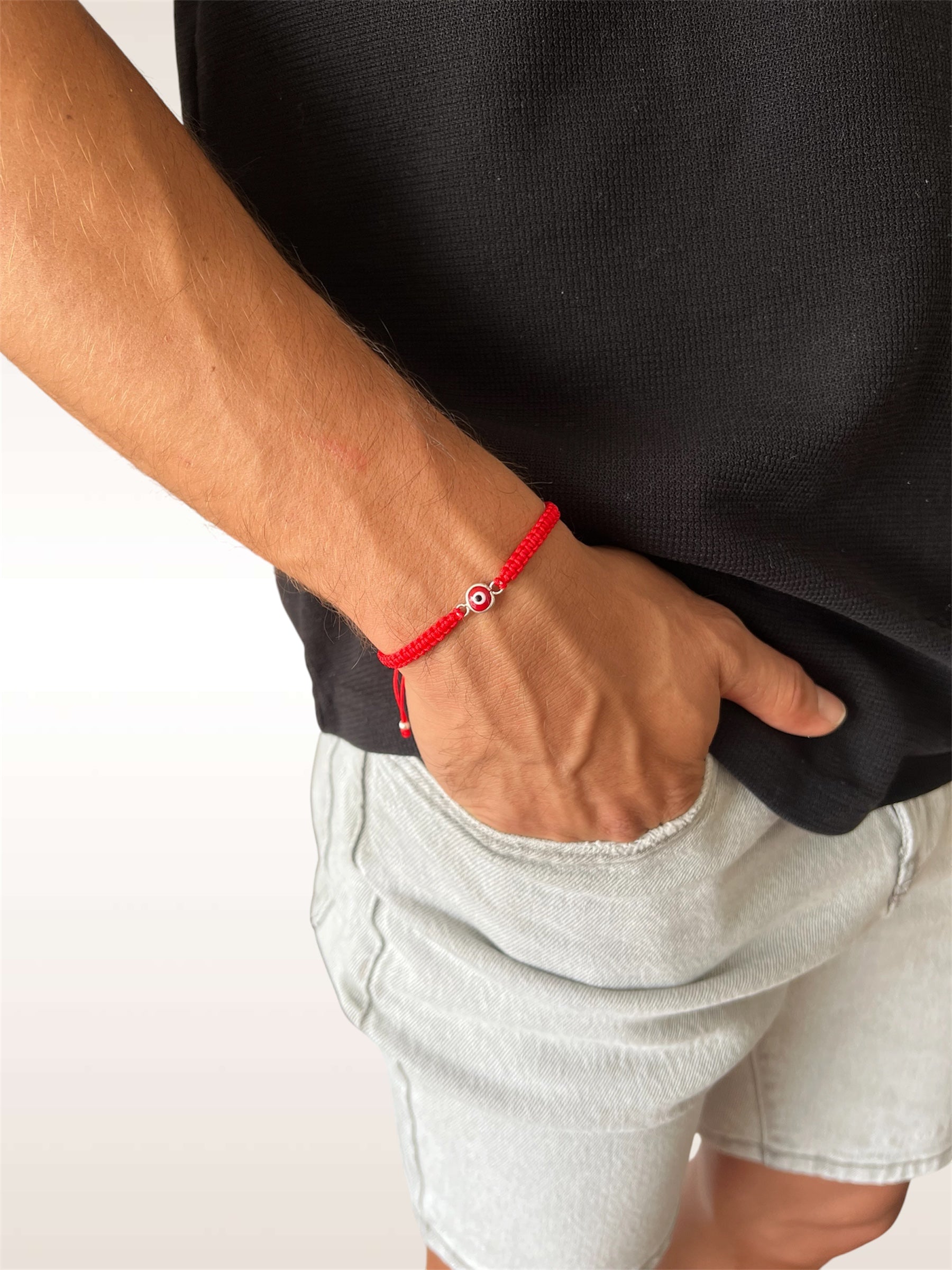 PULSERA OJO TURCO ROJO PLATA